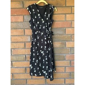 Banana Republic Black Floral Midi Wrap Dress